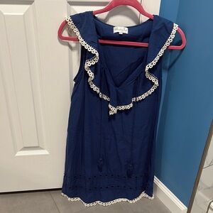 Mud Pie Blue Dress with Cream Lace Accents